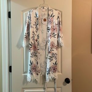 Le Rose satin robe with floral print- never worn!